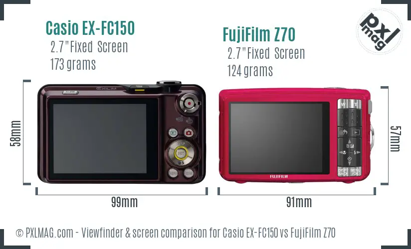Casio EX-FC150 vs FujiFilm Z70 Screen and Viewfinder comparison Casio EX-FC150 vs FujiFilm Z70 Screen and Viewfinder comparison