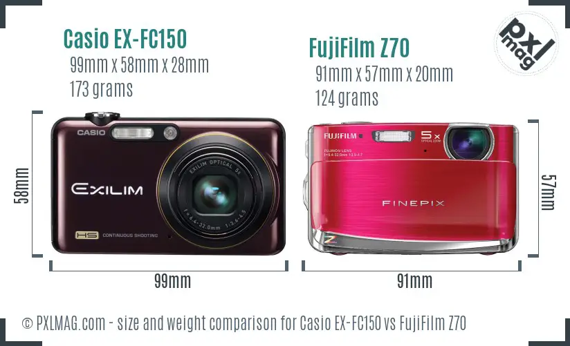 Casio EX-FC150 vs FujiFilm Z70 size comparison Casio EX-FC150 vs FujiFilm Z70 size comparison
