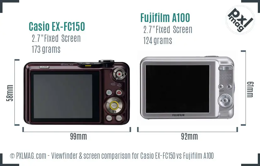 Casio EX-FC150 vs Fujifilm A100 Screen and Viewfinder comparison