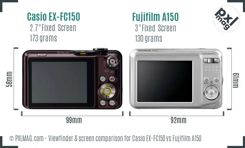 Casio EX-FC150 vs Fujifilm A150 Screen and Viewfinder comparison