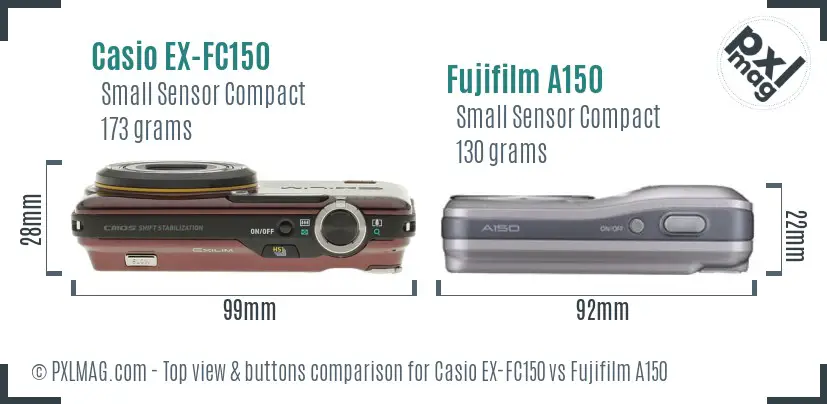 Casio EX-FC150 vs Fujifilm A150 top view buttons comparison