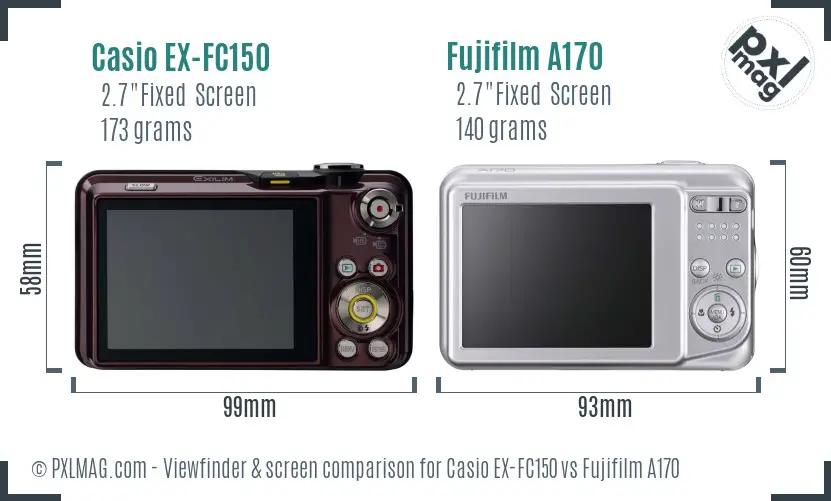 Casio EX-FC150 vs Fujifilm A170 Screen and Viewfinder comparison Casio EX-FC150 vs Fujifilm A170 Screen and Viewfinder comparison