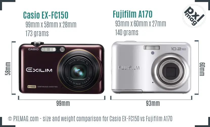 Casio EX-FC150 vs Fujifilm A170 size comparison Casio EX-FC150 vs Fujifilm A170 size comparison