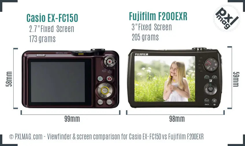 Casio EX-FC150 vs Fujifilm F200EXR Screen and Viewfinder comparison