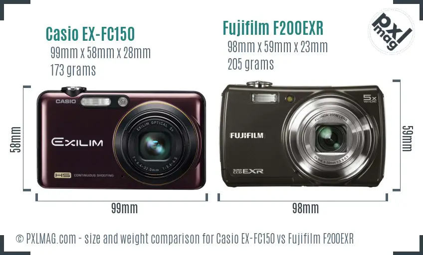 Casio EX-FC150 vs Fujifilm F200EXR size comparison