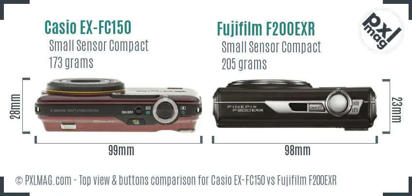 Casio EX-FC150 vs Fujifilm F200EXR top view buttons comparison