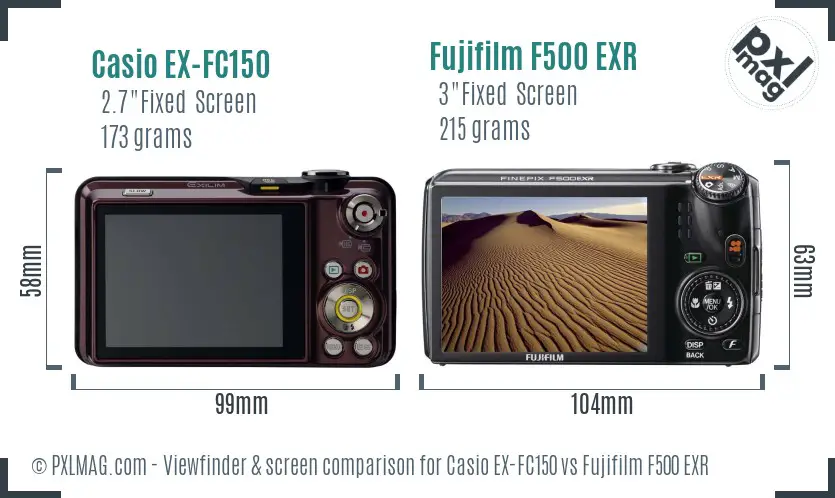 Casio EX-FC150 vs Fujifilm F500 EXR Screen and Viewfinder comparison Casio EX-FC150 vs Fujifilm F500 EXR Screen and Viewfinder comparison