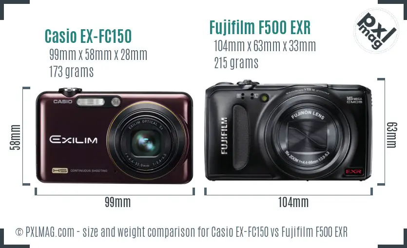Casio EX-FC150 vs Fujifilm F500 EXR size comparison Casio EX-FC150 vs Fujifilm F500 EXR size comparison