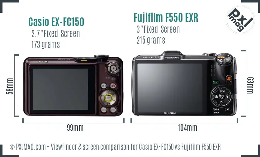 Casio EX-FC150 vs Fujifilm F550 EXR Screen and Viewfinder comparison Casio EX-FC150 vs Fujifilm F550 EXR Screen and Viewfinder comparison