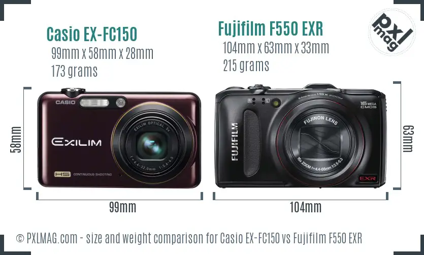 Casio EX-FC150 vs Fujifilm F550 EXR size comparison Casio EX-FC150 vs Fujifilm F550 EXR size comparison