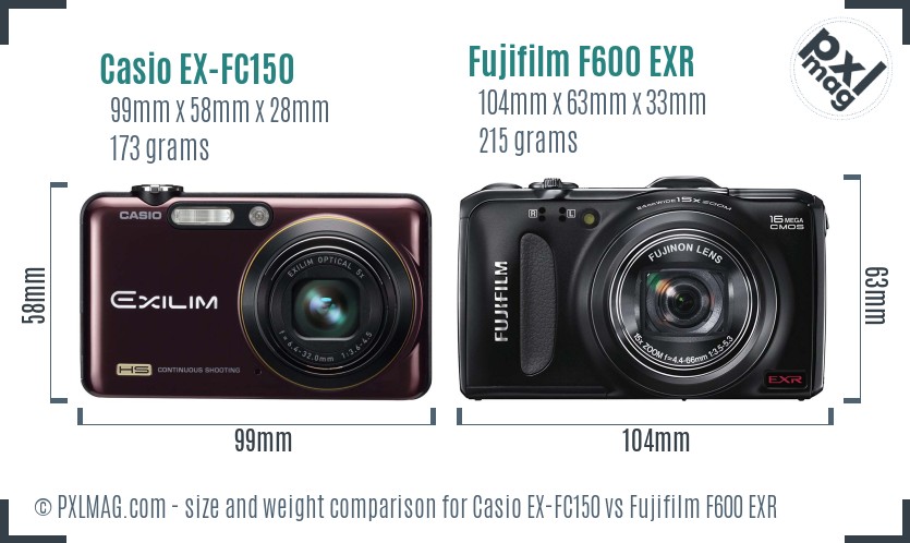 Casio EX-FC150 vs Fujifilm F600 EXR size comparison Casio EX-FC150 vs Fujifilm F600 EXR size comparison