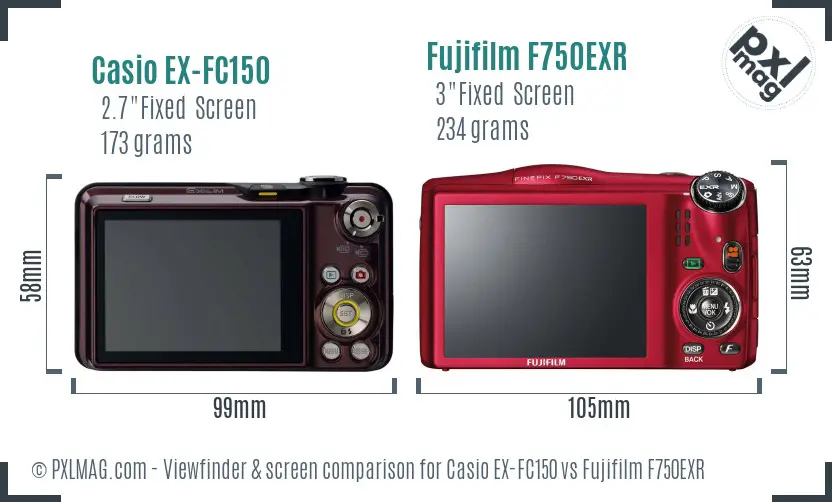 Casio EX-FC150 vs Fujifilm F750EXR Screen and Viewfinder comparison