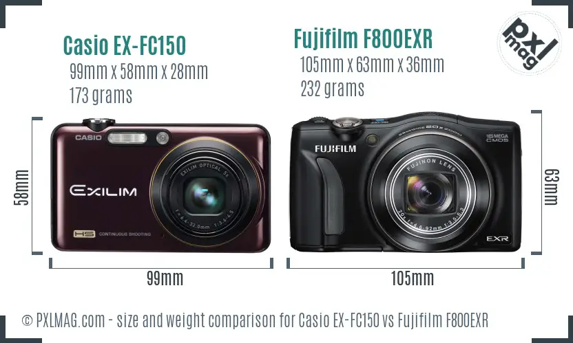 Casio EX-FC150 vs Fujifilm F800EXR size comparison