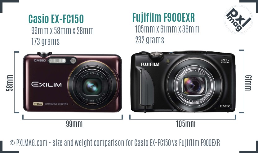 Casio EX-FC150 vs Fujifilm F900EXR size comparison Casio EX-FC150 vs Fujifilm F900EXR size comparison