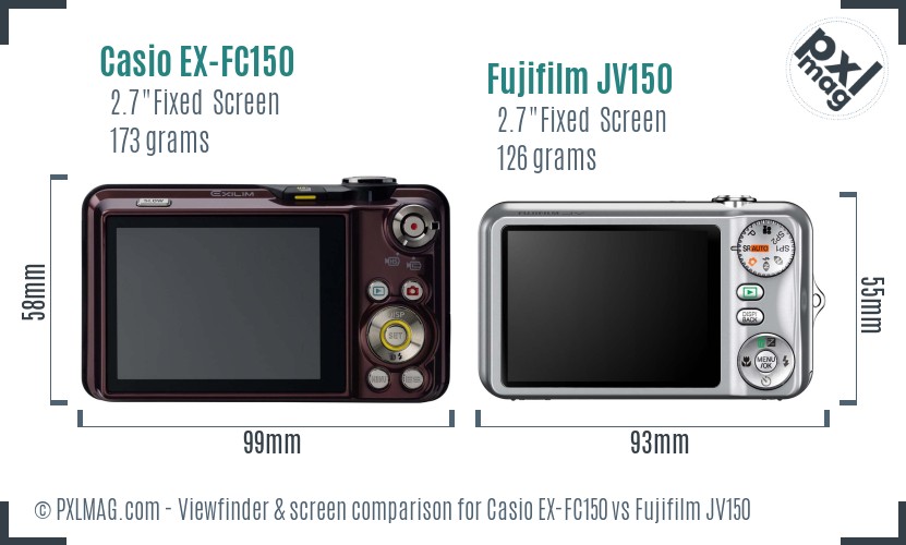 Casio EX-FC150 vs Fujifilm JV150 Screen and Viewfinder comparison