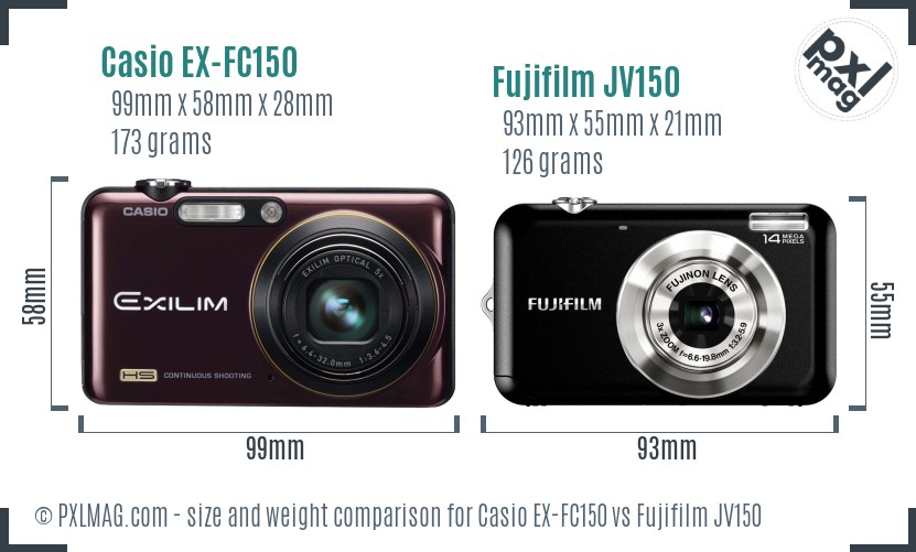 Casio EX-FC150 vs Fujifilm JV150 size comparison Casio EX-FC150 vs Fujifilm JV150 size comparison