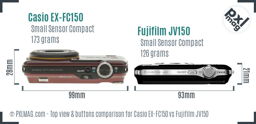 Casio EX-FC150 vs Fujifilm JV150 top view buttons comparison