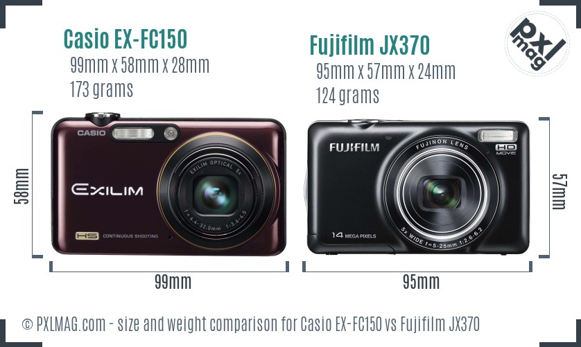 Casio EX-FC150 vs Fujifilm JX370 size comparison