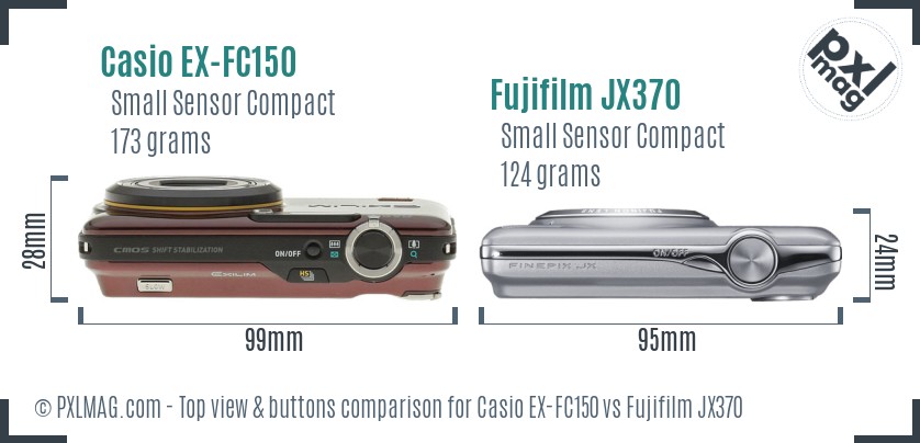 Casio EX-FC150 vs Fujifilm JX370 top view buttons comparison