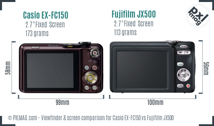 Casio EX-FC150 vs Fujifilm JX500 Screen and Viewfinder comparison