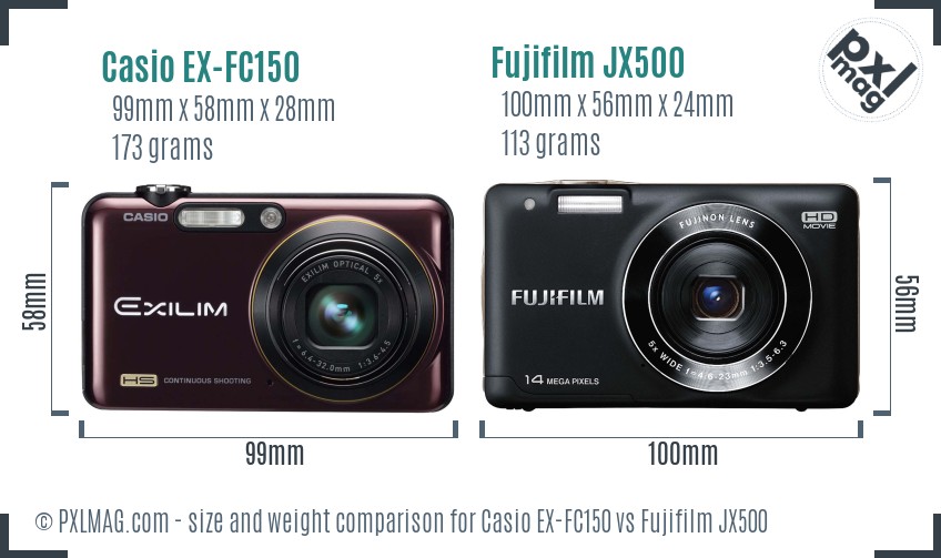 Casio EX-FC150 vs Fujifilm JX500 size comparison Casio EX-FC150 vs Fujifilm JX500 size comparison