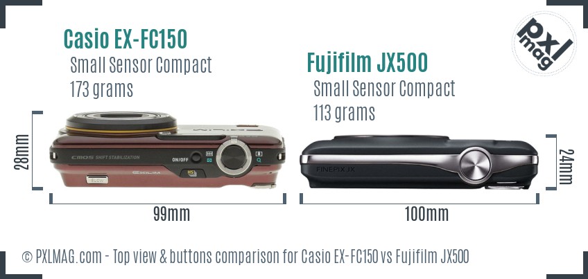 Casio EX-FC150 vs Fujifilm JX500 top view buttons comparison