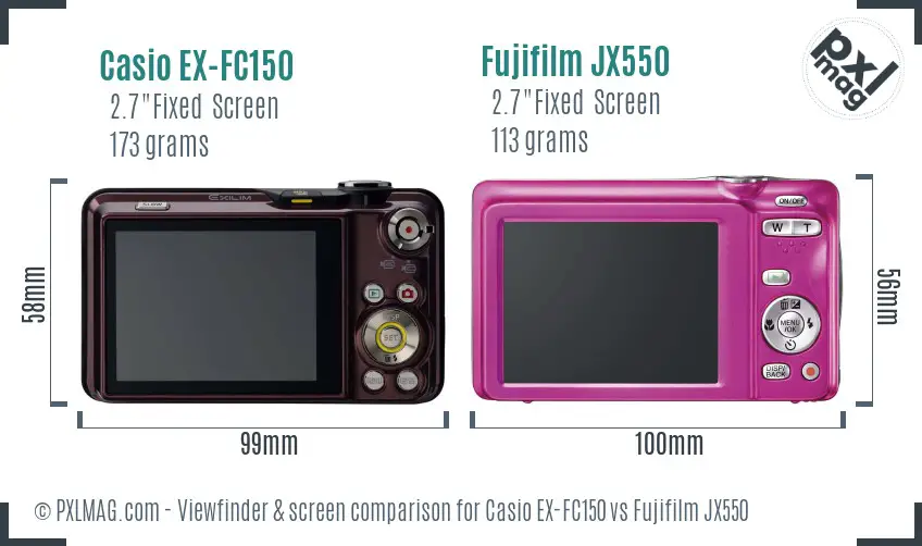 Casio EX-FC150 vs Fujifilm JX550 Screen and Viewfinder comparison