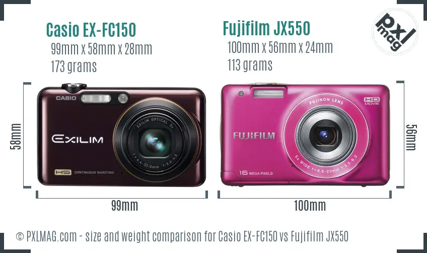 Casio EX-FC150 vs Fujifilm JX550 size comparison