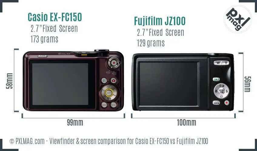 Casio EX-FC150 vs Fujifilm JZ100 Screen and Viewfinder comparison Casio EX-FC150 vs Fujifilm JZ100 Screen and Viewfinder comparison