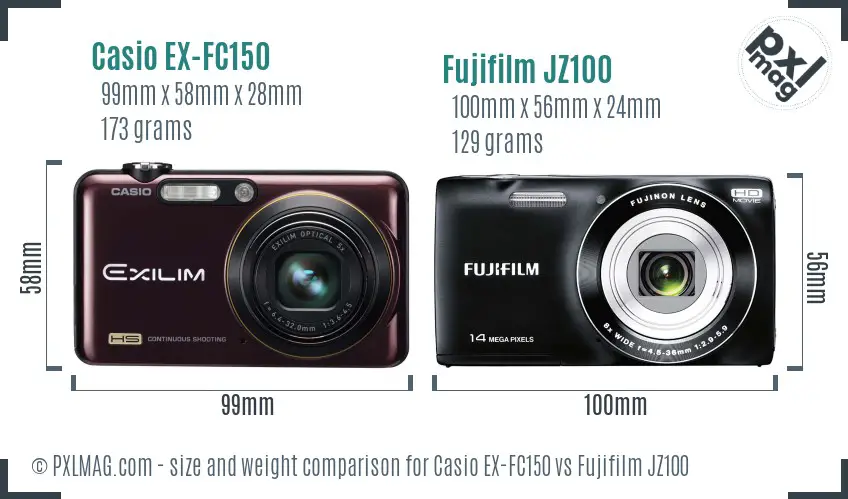 Casio EX-FC150 vs Fujifilm JZ100 size comparison Casio EX-FC150 vs Fujifilm JZ100 size comparison