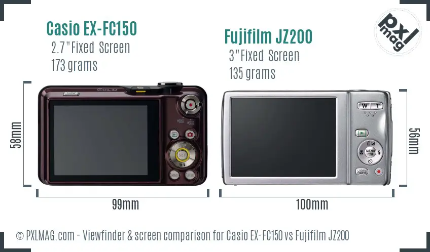 Casio EX-FC150 vs Fujifilm JZ200 Screen and Viewfinder comparison