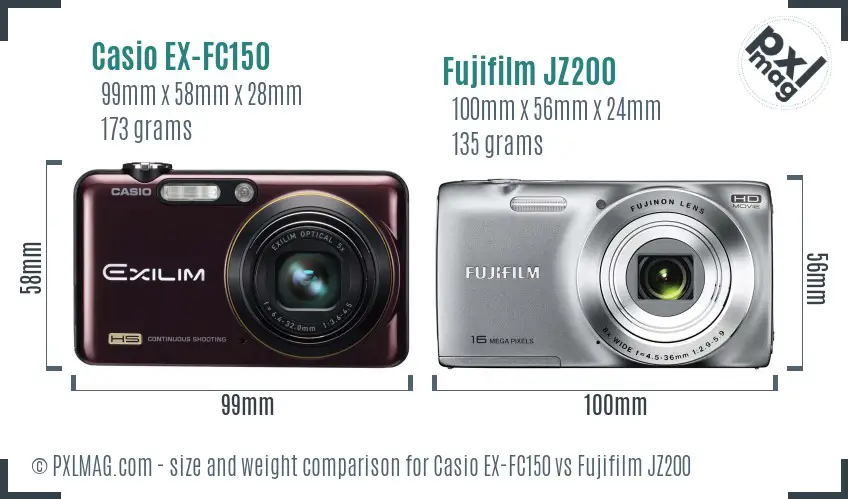 Casio EX-FC150 vs Fujifilm JZ200 size comparison