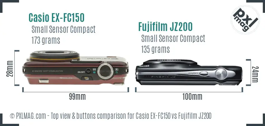 Casio EX-FC150 vs Fujifilm JZ200 top view buttons comparison