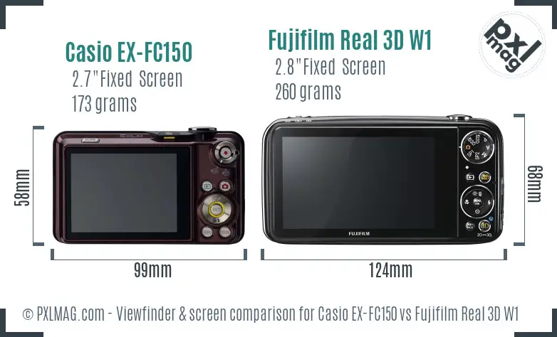 Casio EX-FC150 vs Fujifilm Real 3D W1 Screen and Viewfinder comparison