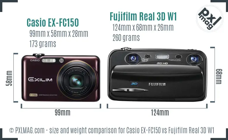 Casio EX-FC150 vs Fujifilm Real 3D W1 size comparison