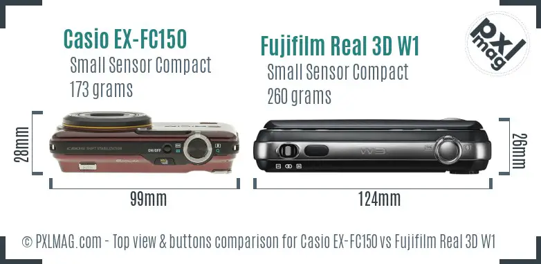 Casio EX-FC150 vs Fujifilm Real 3D W1 top view buttons comparison