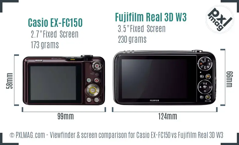 Casio EX-FC150 vs Fujifilm Real 3D W3 Screen and Viewfinder comparison Casio EX-FC150 vs Fujifilm Real 3D W3 Screen and Viewfinder comparison