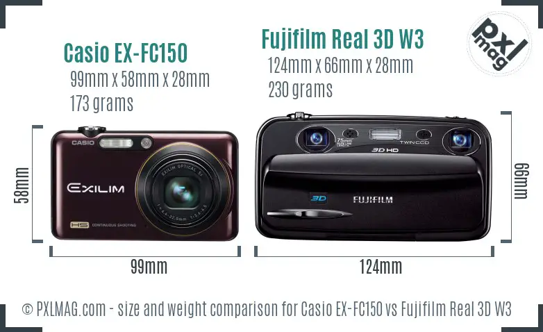 Casio EX-FC150 vs Fujifilm Real 3D W3 size comparison Casio EX-FC150 vs Fujifilm Real 3D W3 size comparison