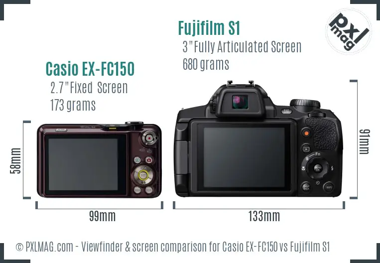 Casio EX-FC150 vs Fujifilm S1 Screen and Viewfinder comparison