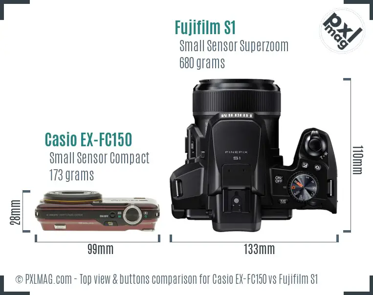 Casio EX-FC150 vs Fujifilm S1 top view buttons comparison