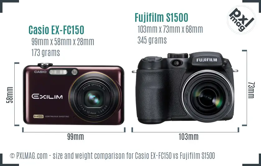 Casio EX-FC150 vs Fujifilm S1500 size comparison Casio EX-FC150 vs Fujifilm S1500 size comparison