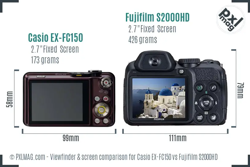 Casio EX-FC150 vs Fujifilm S2000HD Screen and Viewfinder comparison Casio EX-FC150 vs Fujifilm S2000HD Screen and Viewfinder comparison