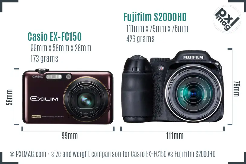 Casio EX-FC150 vs Fujifilm S2000HD size comparison Casio EX-FC150 vs Fujifilm S2000HD size comparison