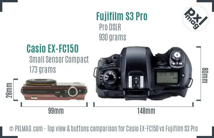 Casio EX-FC150 vs Fujifilm S3 Pro top view buttons comparison