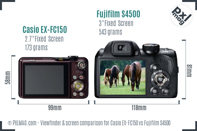 Casio EX-FC150 vs Fujifilm S4500 Screen and Viewfinder comparison