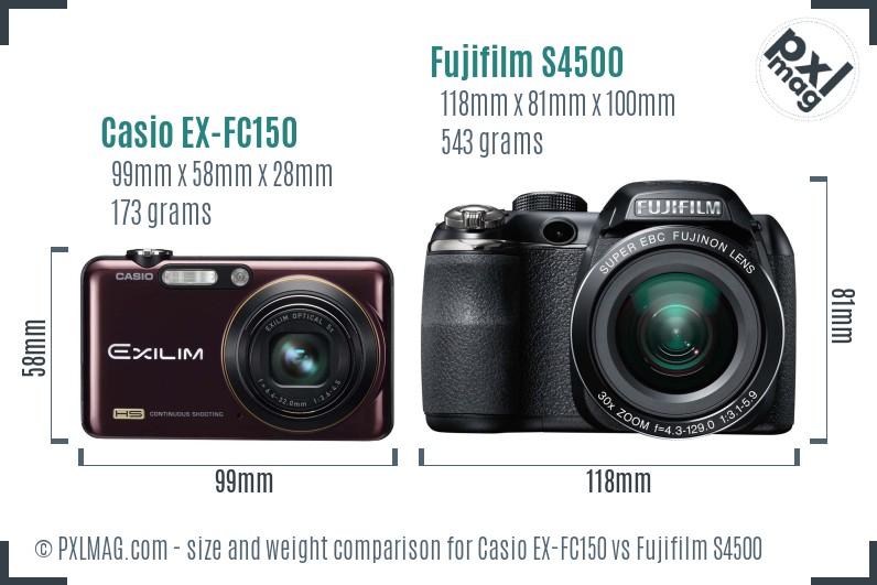 Casio EX-FC150 vs Fujifilm S4500 size comparison