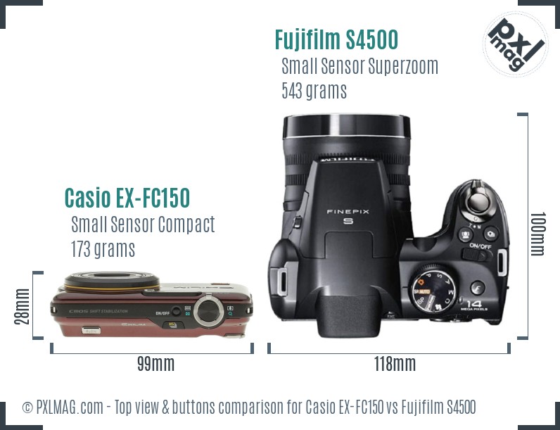 Casio EX-FC150 vs Fujifilm S4500 top view buttons comparison