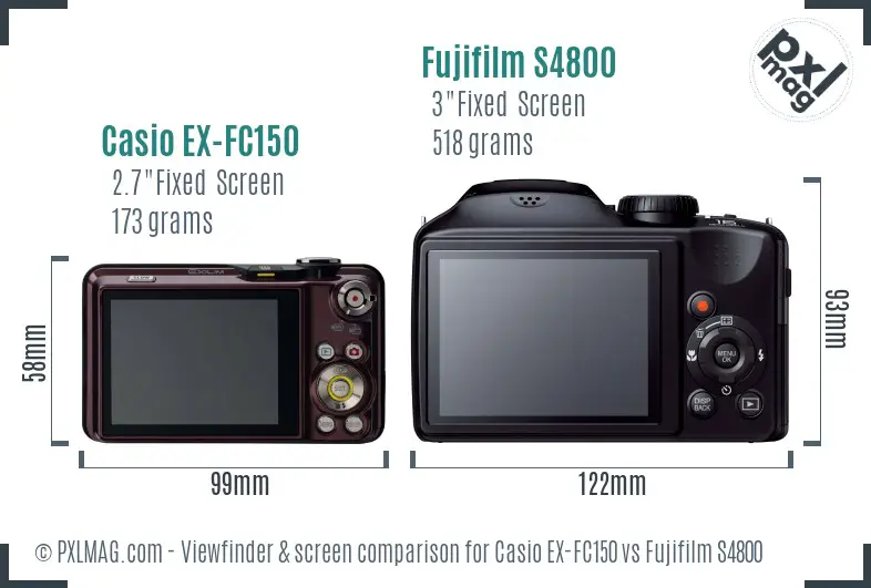 Casio EX-FC150 vs Fujifilm S4800 Screen and Viewfinder comparison