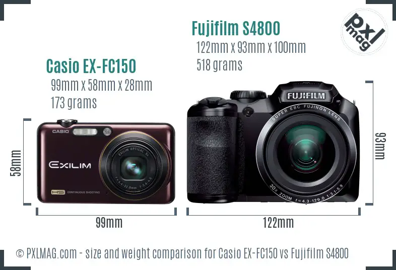 Casio EX-FC150 vs Fujifilm S4800 size comparison