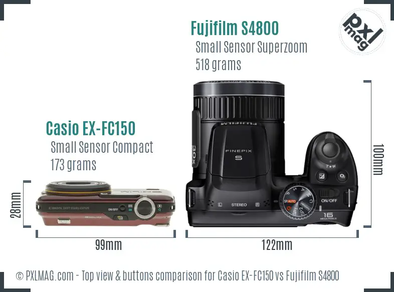 Casio EX-FC150 vs Fujifilm S4800 top view buttons comparison